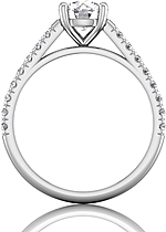 This image shows the setting with a 1.00ct round brilliant cut center diamond. The setting can be ordered to accommodate any shape/size diamond listed in the setting details section below.