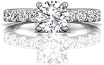 This image shows the setting with a 1.00ct round brilliant cut center diamond. The setting can be ordered to accommodate any shape/size diamond listed in the setting details section below.
