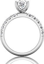 This image shows the setting with a 1.00ct round brilliant cut center diamond. The setting can be ordered to accommodate any shape/size diamond listed in the setting details section below.