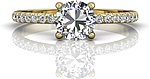 This image shows the setting with a 1.00ct round brilliant cut center diamond. The setting can be ordered to accommodate any shape/size diamond listed in the setting details section below.
