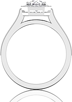 This image shows the setting with a 1.00ct round brilliant cut center diamond. The setting can be ordered to accommodate any shape/size diamond listed in the setting details section below.