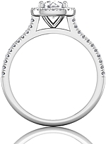 This image shows the setting with a 1.00ct round brilliant cut center diamond. The setting can be ordered to accommodate any shape/size diamond listed in the setting details section below.