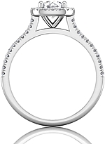 This image shows the setting with a 1.00ct round brilliant cut center diamond. The setting can be ordered to accommodate any shape/size diamond listed in the setting details section below.