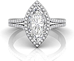 This image shows the setting with a 1.00ct marquise cut center diamond. The setting can be ordered to accommodate any shape/size diamond listed in the setting details section below.

