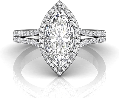 This image shows the setting with a 1.00ct marquise cut center diamond. The setting can be ordered to accommodate any shape/size diamond listed in the setting details section below.
