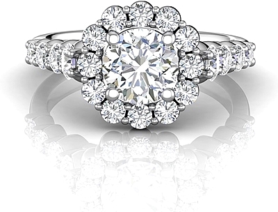 This image shows the setting with a 1.00ct round brilliant cut center diamond. The setting can be ordered to accommodate any shape/size diamond listed in the setting details section below.