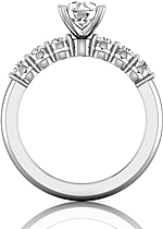 This image shows the setting with a 1.00ct round brilliant cut center diamond. The setting can be ordered to accommodate any shape/size diamond listed in the setting details section below.
