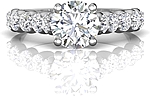 This image shows the setting with a 1.50ct round brilliant cut center diamond. The setting can be ordered to accommodate any shape/size diamond listed in the setting details section below.