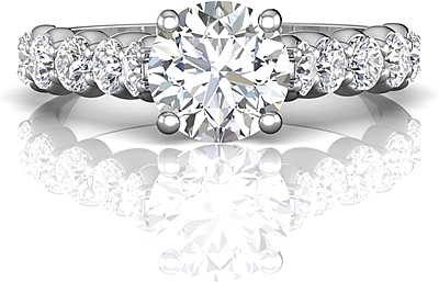 This image shows the setting with a 1.50ct round brilliant cut center diamond. The setting can be ordered to accommodate any shape/size diamond listed in the setting details section below.