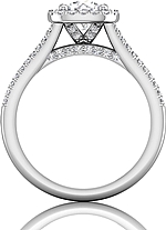 This image shows the setting with a 1.00ct round brilliant cut center diamond. The setting can be ordered to accommodate any shape/size diamond listed in the setting details section below.