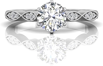 This image shows the setting with a 1.00ct round brilliant cut center diamond. The setting can be ordered to accommodate any shape/size diamond listed in the setting details section below.