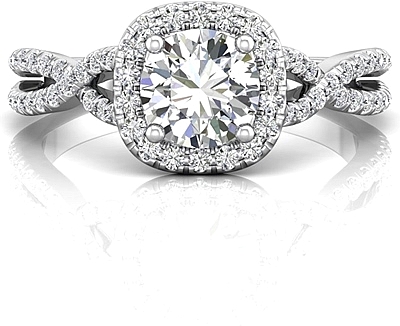 This image shows the setting with a 1.00ct round brilliant cut center diamond. The setting can be ordered to accommodate any shape/size diamond listed in the setting details section below.