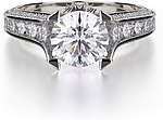 This image shows the setting with a 1.50ct round brilliant cut center diamond. The setting can be ordered to accommodate any shape/size diamond listed in the setting details section below.