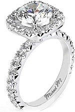 This image shows the setting with a 1.50ct round brilliant cut center diamond. The setting can be ordered to accommodate any shape/size diamond listed in the setting details section below.