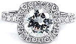 This image shows the setting with a 1.50ct round brilliant cut center diamond. The setting can be ordered to accommodate any shape/size diamond listed in the setting details section below.