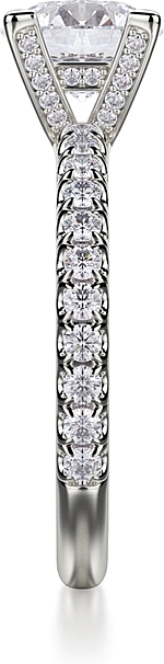 This image shows the setting with a 1.00ct round brilliant cut center diamond. The setting can be ordered to accommodate any shape/size diamond listed in the setting details section below.