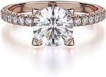 This image shows the setting with a 1.00ct round brilliant cut center diamond. The setting can be ordered to accommodate any shape/size diamond listed in the setting details section below.