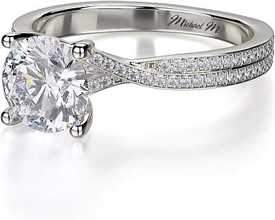 This image shows the setting with a 1.00ct round brilliant cut center diamond. The setting can be ordered to accommodate any shape/size diamond listed in the setting details section below.