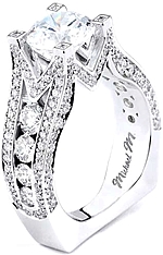 This image shows the setting with a 1.00ct round brilliant cut center diamond. The setting can be ordered to accommodate any shape/size diamond listed in the setting details section below.
