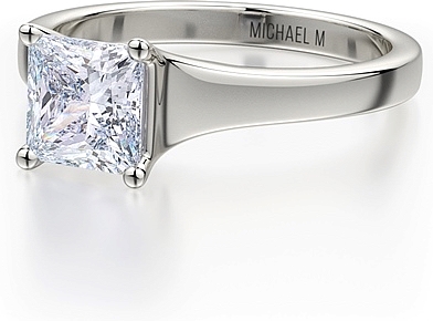 This image shows the setting with a 1.00ct princess cut center diamond. The setting can be ordered to accommodate any shape/size diamond listed in the setting details section below.