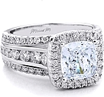 This image shows the setting with a 2.00ct cushion cut center diamond. The setting can be ordered to accommodate any shape/size diamond listed in the setting details section below.
