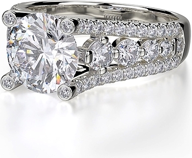 This image shows the setting with a 2.00ct round brilliant cut center diamond. The setting can be ordered to accommodate any shape/size diamond listed in the setting details section below.