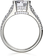 This image shows the setting with a 2.00ct round brilliant cut center diamond. The setting can be ordered to accommodate any shape/size diamond listed in the setting details section below.