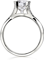 This image shows the setting with a 1.00ct round brilliant cut center diamond. The setting can be ordered to accommodate any shape/size diamond listed in the setting details section below.
