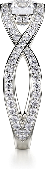 This image shows the setting with a 1.00ct round brilliant cut center diamond. The setting can be ordered to accommodate any shape/size diamond listed in the setting details section below.
