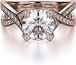 This image shows the setting with a 1.00ct round brilliant cut center diamond. The setting can be ordered to accommodate any shape/size diamond listed in the setting details section below.
