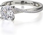 This image shows the setting with a .75ct round brilliant cut center diamond. The setting can be ordered to accommodate any shape/size diamond listed in the setting details section below.