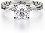 This image shows the setting with a .75ct round brilliant cut center diamond. The setting can be ordered to accommodate any shape/size diamond listed in the setting details section below.
