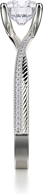 This image shows the setting with a .75ct round brilliant cut center diamond. The setting can be ordered to accommodate any shape/size diamond listed in the setting details section below.