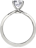 This image shows the setting with a .75ct round brilliant cut center diamond. The setting can be ordered to accommodate any shape/size diamond listed in the setting details section below.