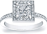 This image shows the setting with a 1.25ct princess cut center diamond. The setting can be ordered to accommodate any shape/size diamond listed in the setting details section below.