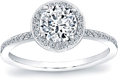 This image shows the setting with a 1.25ct round brilliant cut center diamond. The setting can be ordered to accommodate any shape/size diamond listed in the setting details section below.