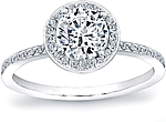 This image shows the setting with a 1.25ct round brilliant cut center diamond. The setting can be ordered to accommodate any shape/size diamond listed in the setting details section below.