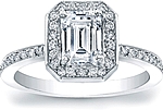 This image shows the setting with a 1.25ct emerald cut center diamond. The setting can be ordered to accommodate any shape/size diamond listed in the setting details section below.
