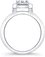 This image shows the setting with a 1.25ct emerald cut center diamond. The setting can be ordered to accommodate any shape/size diamond listed in the setting details section below.
