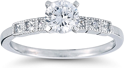 This image shows the setting with a 1.00ct round brilliant cut center diamond. The setting can be ordered to accommodate any shape/size diamond listed in the setting details section below.
