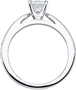 This image shows the setting with a 1.00ct round brilliant cut center diamond. The setting can be ordered to accommodate any shape/size diamond listed in the setting details section below.