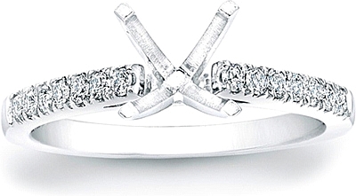 This image shows the setting with a basket made to hold a 1.00ct round brilliant cut center diamond. The setting can be ordered to accommodate any shape/size diamond listed in the setting details section below.