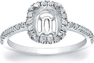 Pave Diamond Halo Engagement Ring for a Cushion Cut Center Stone
