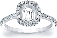 Pave Diamond Halo Engagement Ring for a Cushion Cut Center Stone