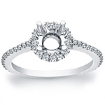 This image shows the setting with a basket made to hold a 1.00ct round brilliant cut center diamond. The setting can be ordered to accommodate any shape/size diamond listed in the setting details section below.