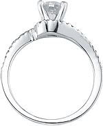 This image shows the setting with a 1.00ct round brilliant cut center diamond. The setting can be ordered to accommodate any shape/size diamond listed in the setting details section below.