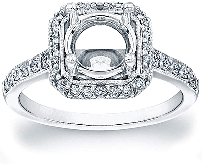 This image shows the setting with a basket made to hold a 1.25ct round brilliant cut center diamond. The setting can be ordered to accommodate any shape/size diamond listed in the setting details section below.