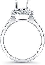 This image shows the setting with a basket made to hold a 1.25ct round brilliant cut center diamond. The setting can be ordered to accommodate any shape/size diamond listed in the setting details section below.