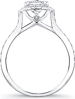 This image shows the setting with a 1.25ct round brilliant cut center diamond. The setting can be ordered to accommodate any shape/size diamond listed in the setting details section below. 