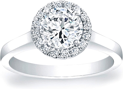 Pave Diamond Halo Solitaire Engagement Ring